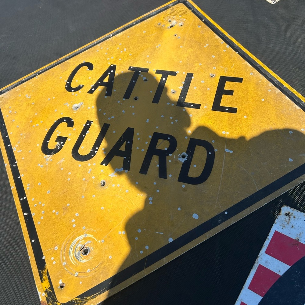 Vintage Yellow Cattle Guard Sign